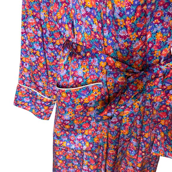 Liberty of London silk floral robe size M medium pink purple blue long pockets - Picture 6 of 10